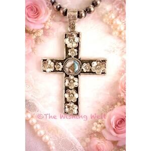 Heavy Gauge 2.5” Long Cotton Candy Turquoise Cross Pendant 11g